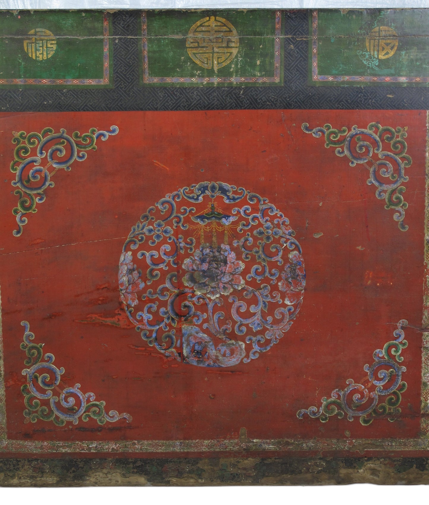 Gabinete Tibetano Antiguo de Gansu con Corona de Flores Pintada a Mano