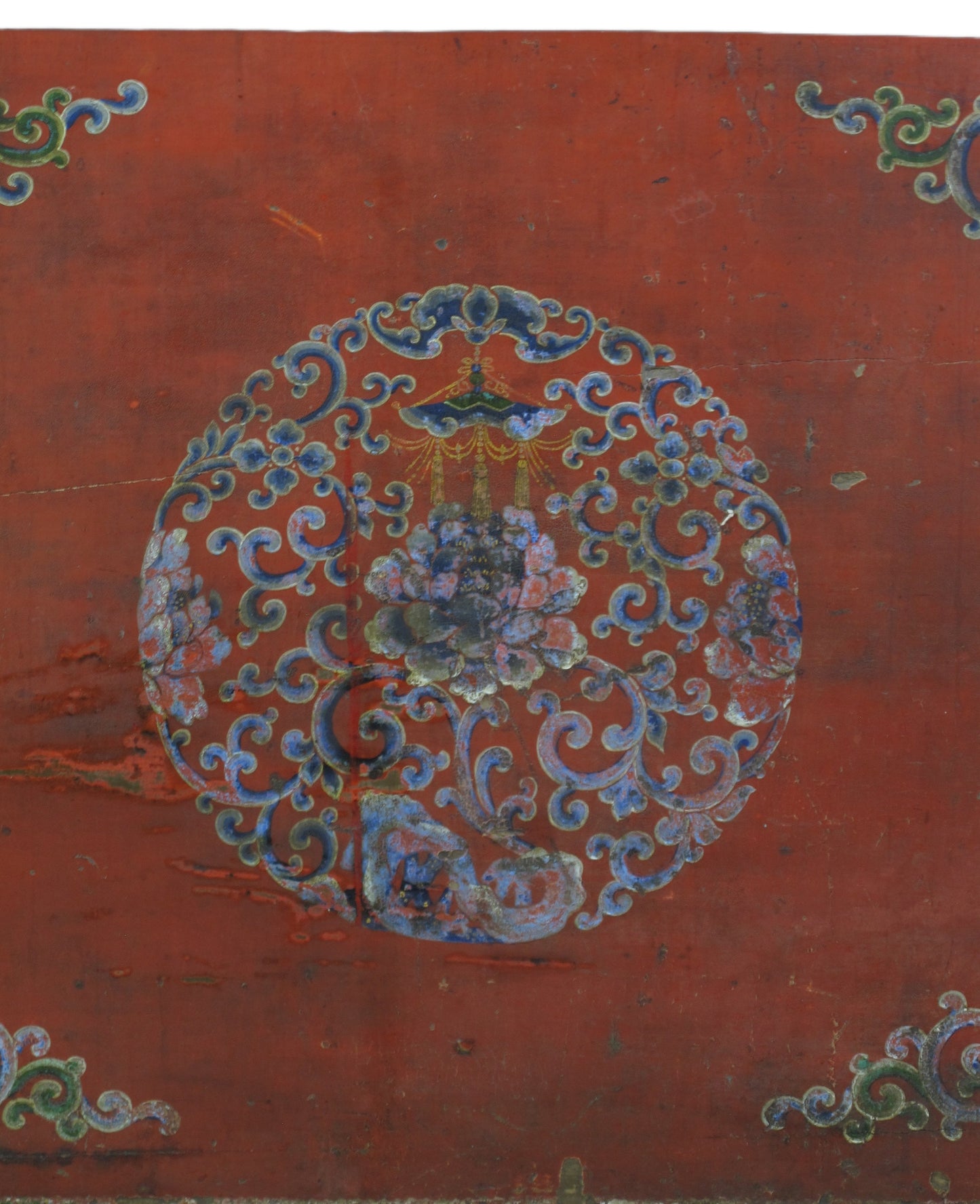 Gabinete Tibetano Antiguo de Gansu con Corona de Flores Pintada a Mano