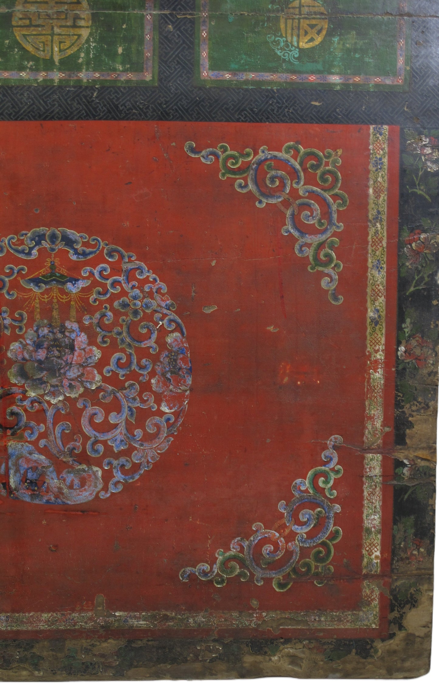 Gabinete Tibetano Antiguo de Gansu con Corona de Flores Pintada a Mano