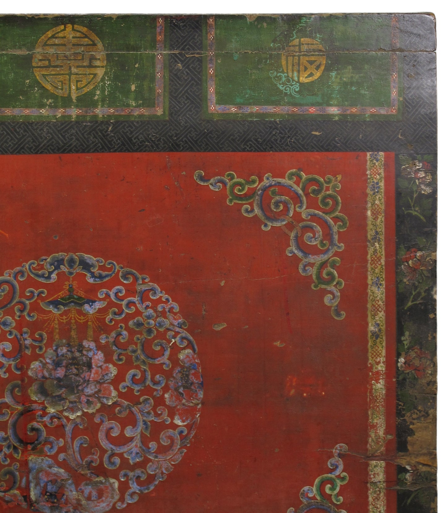 Gabinete Tibetano Antiguo de Gansu con Corona de Flores Pintada a Mano
