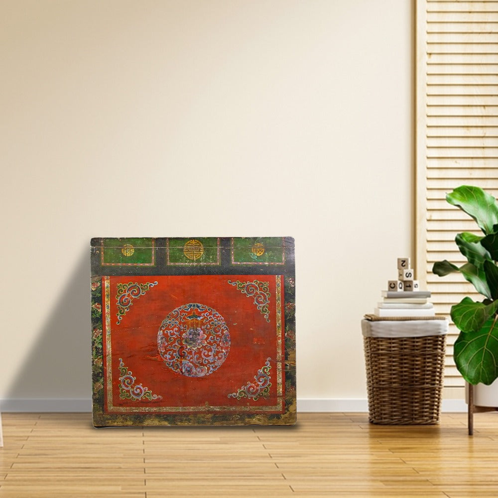 Gabinete Tibetano Antiguo de Gansu con Corona de Flores Pintada a Mano