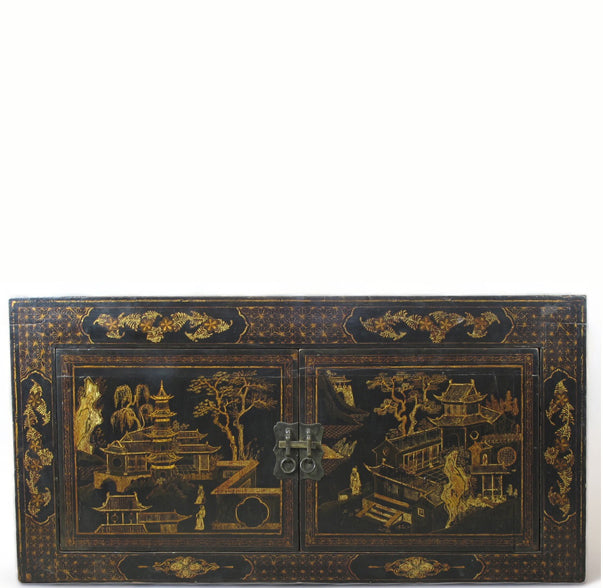 Armario negro vintage chino de estilo chinoiserie pintado a mano 2