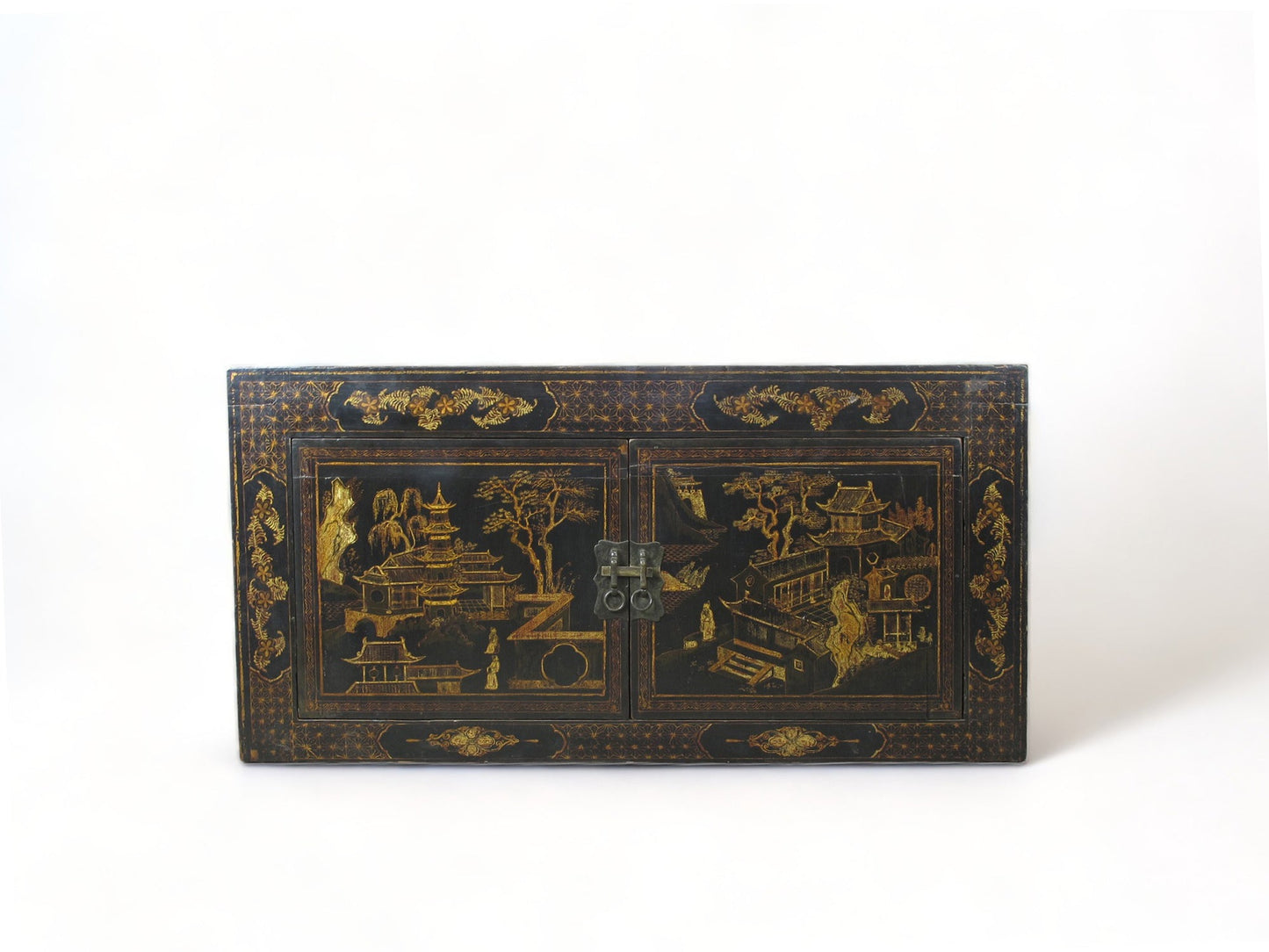 Armario negro vintage chino de estilo chinoiserie pintado a mano 2