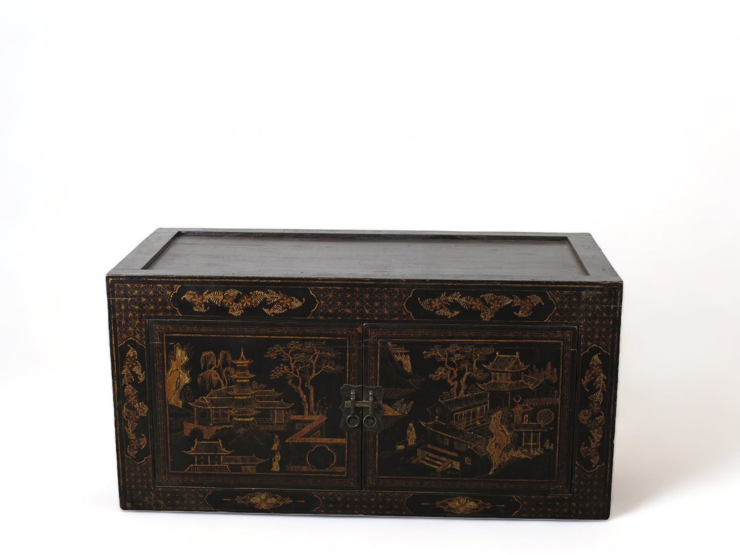 Armario negro vintage chino de estilo chinoiserie pintado a mano 2