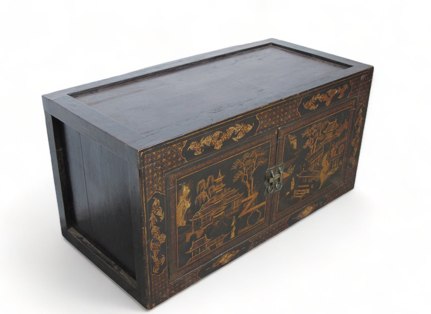 Armario negro vintage chino de estilo chinoiserie pintado a mano 2