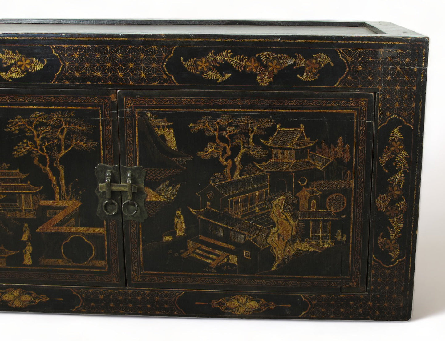 Armario negro vintage chino de estilo chinoiserie pintado a mano 2