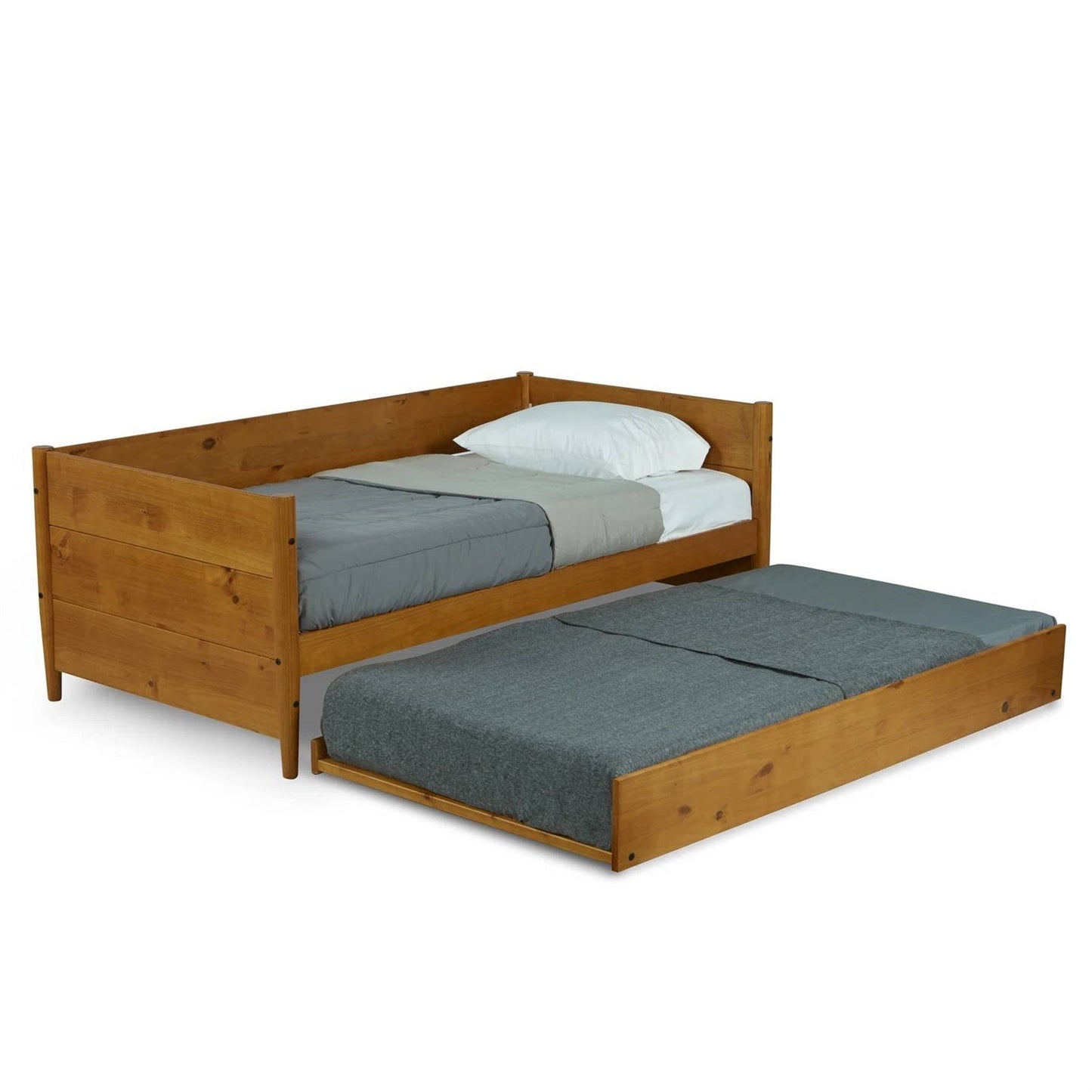 Cama de día individual de madera maciza con nido extraíble en marrón medio
