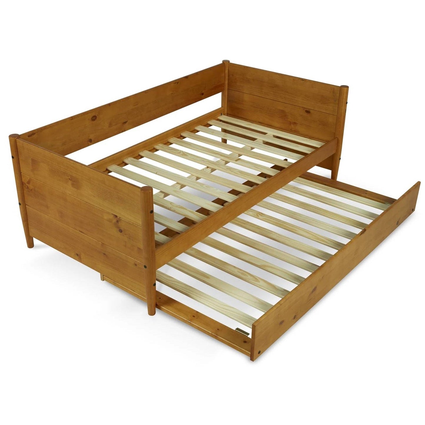 Cama de día individual de madera maciza con nido extraíble en marrón medio