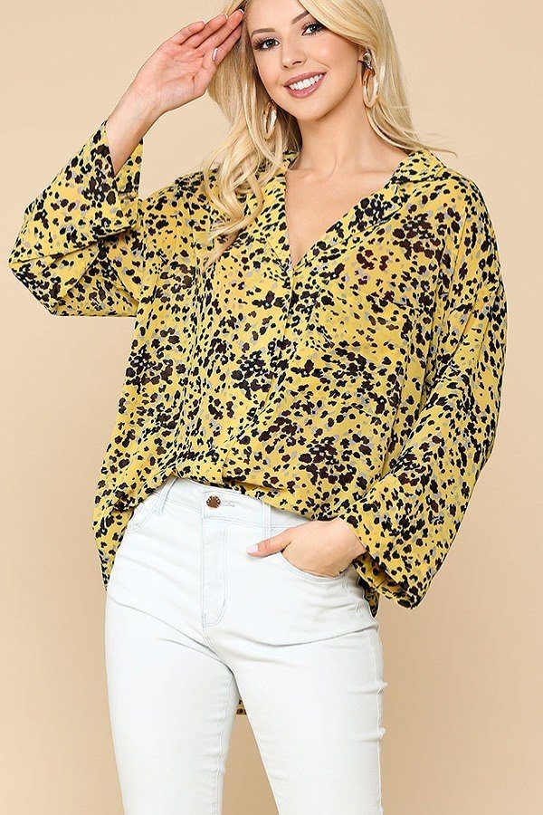 Animal Print Button Down Lapel Collar Shirt with Chest Pocket