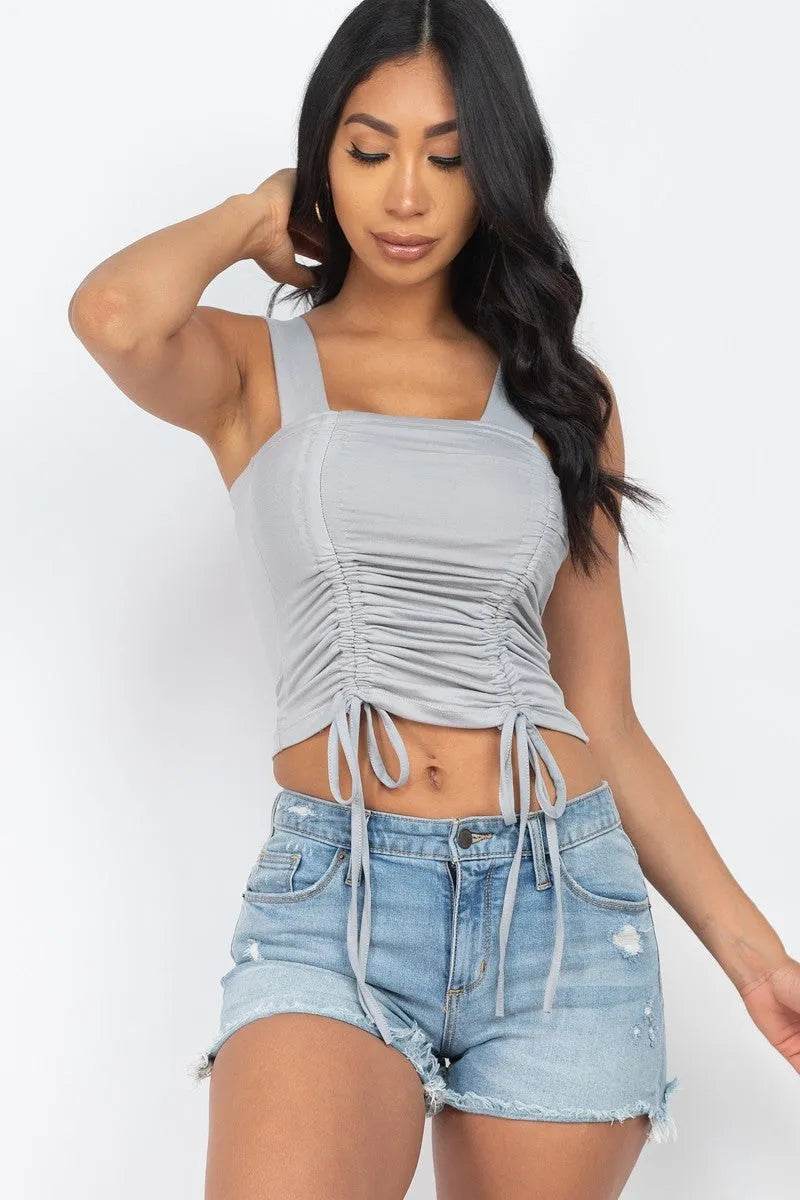 Adjustable Front Ruched With String Square Neck Crop Tops | Bona Fide Fashion