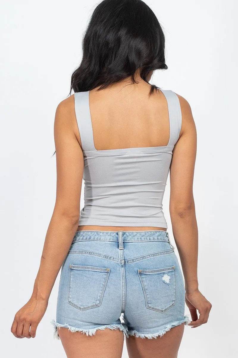 Adjustable Front Ruched With String Square Neck Crop Tops | Bona Fide Fashion