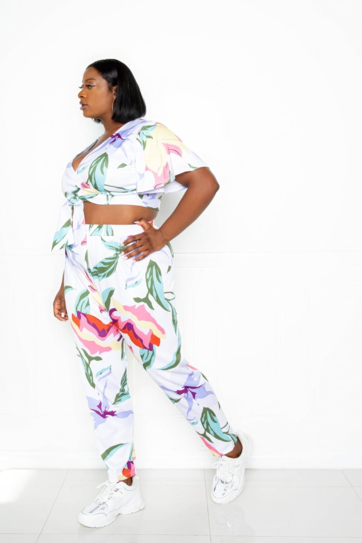 “Floral Arts” White Jogger & Top Set