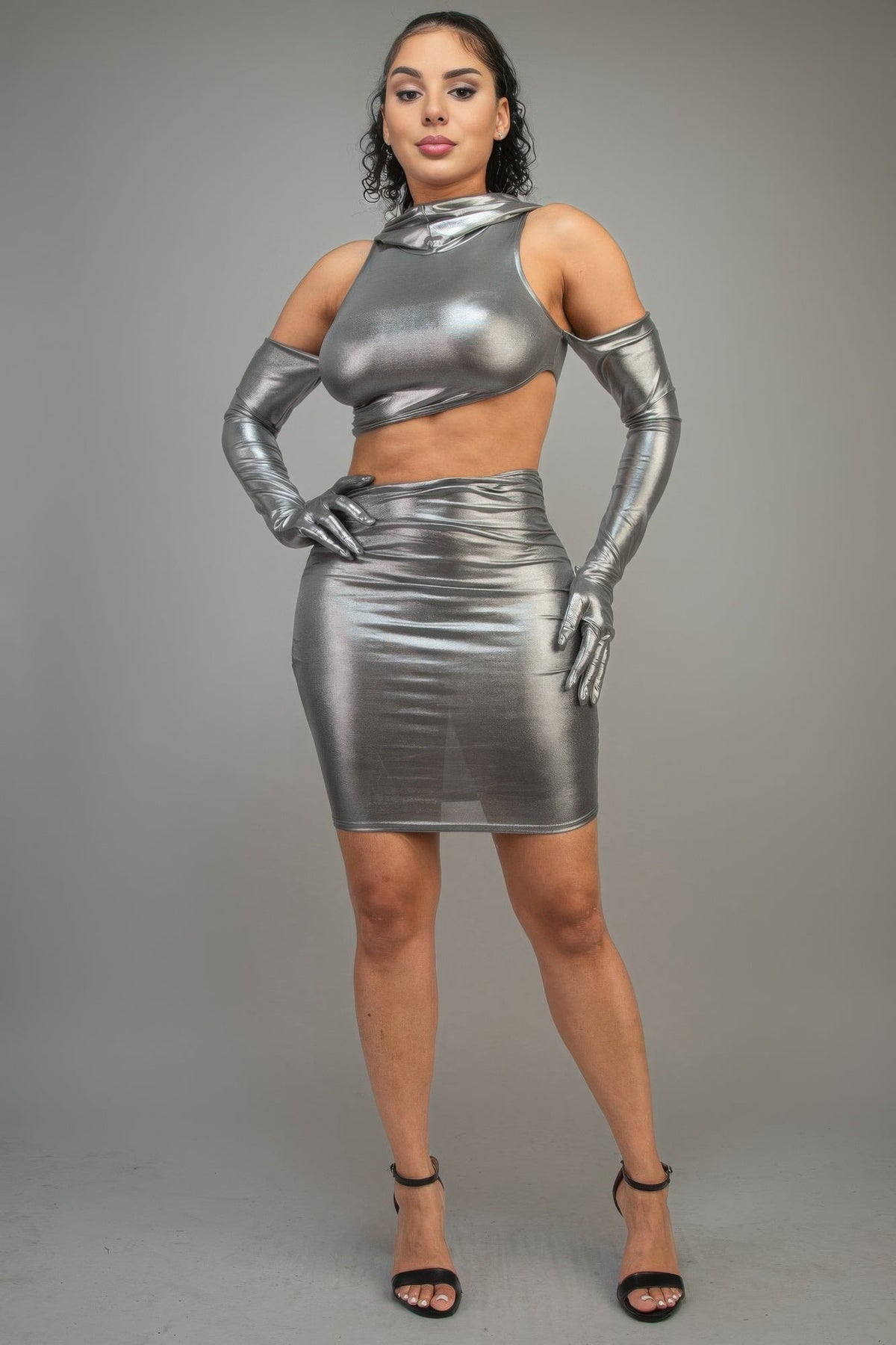 Midi Dress With Gloves & Hoodie