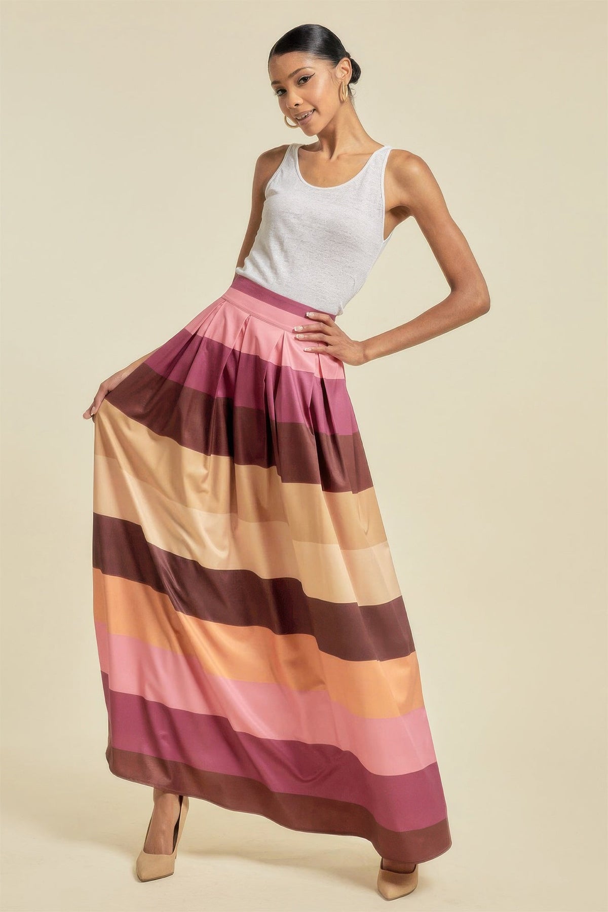 Color Block Maxi Skirt with Pockets