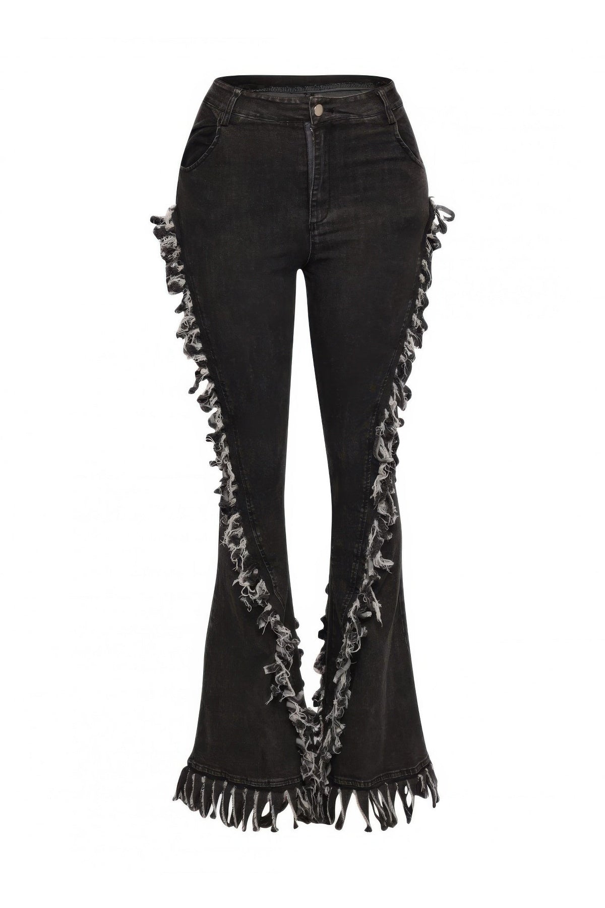 Distressed Fringe Denim Flared Pant