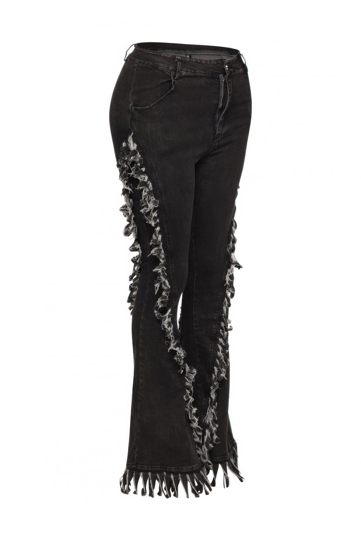 Distressed Fringe Denim Flared Pant