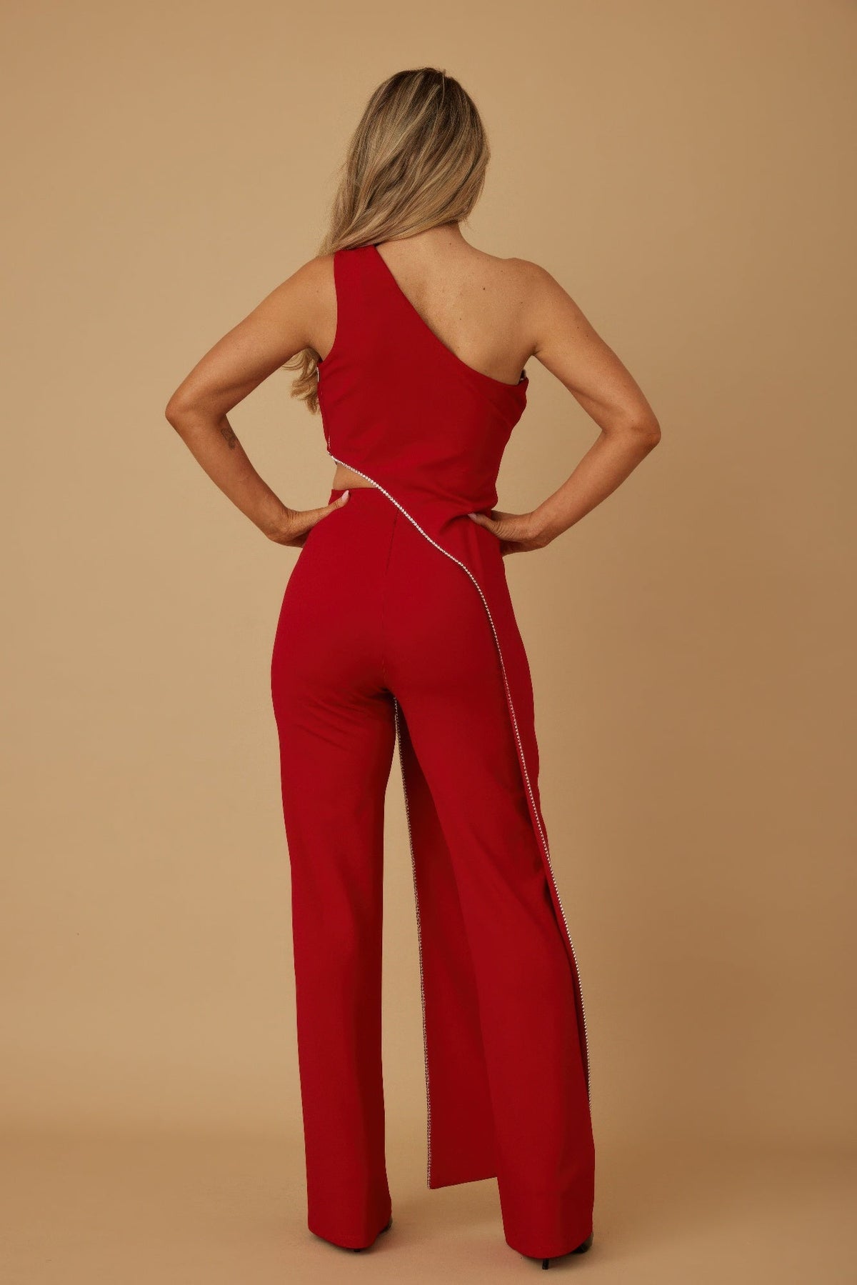 One-Shoulder Rhinestone Jumpsuit