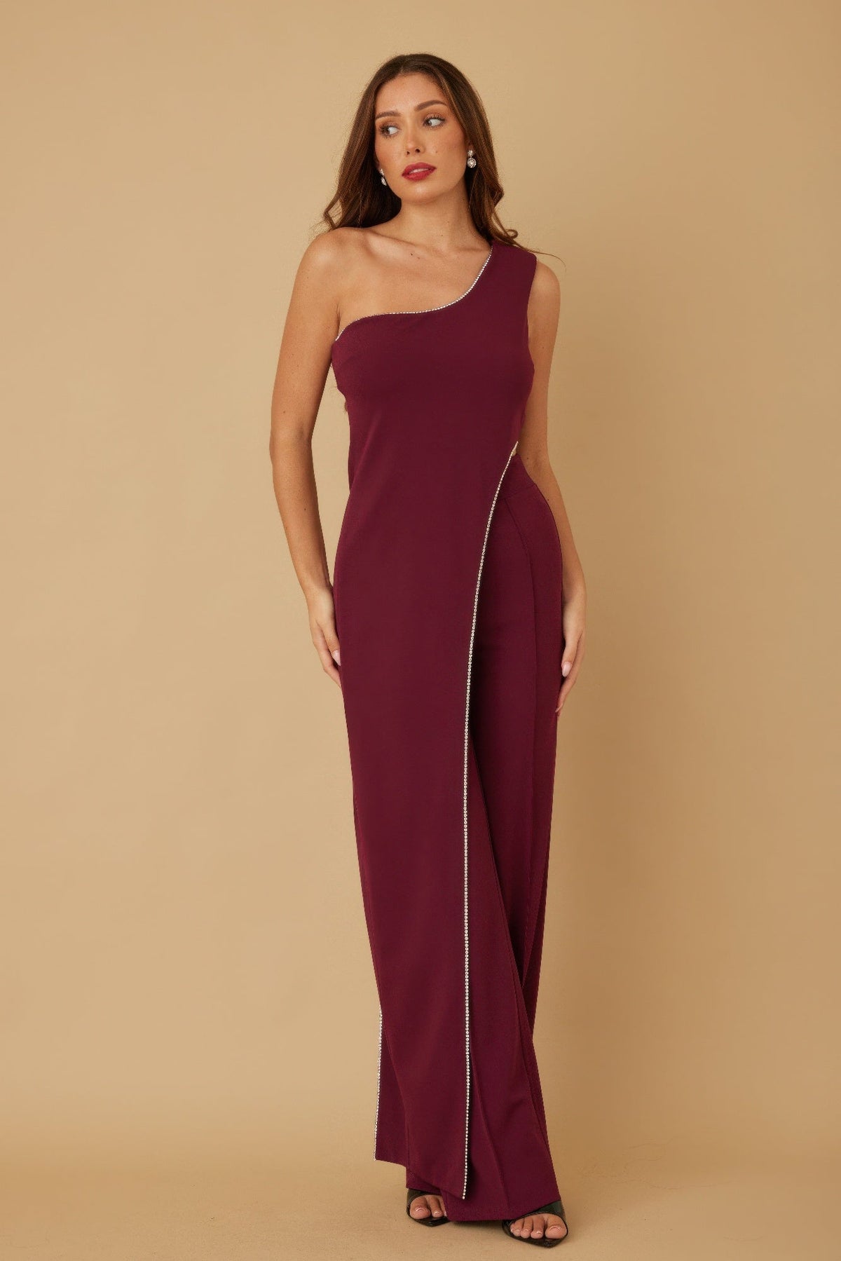 One-Shoulder Rhinestone Jumpsuit