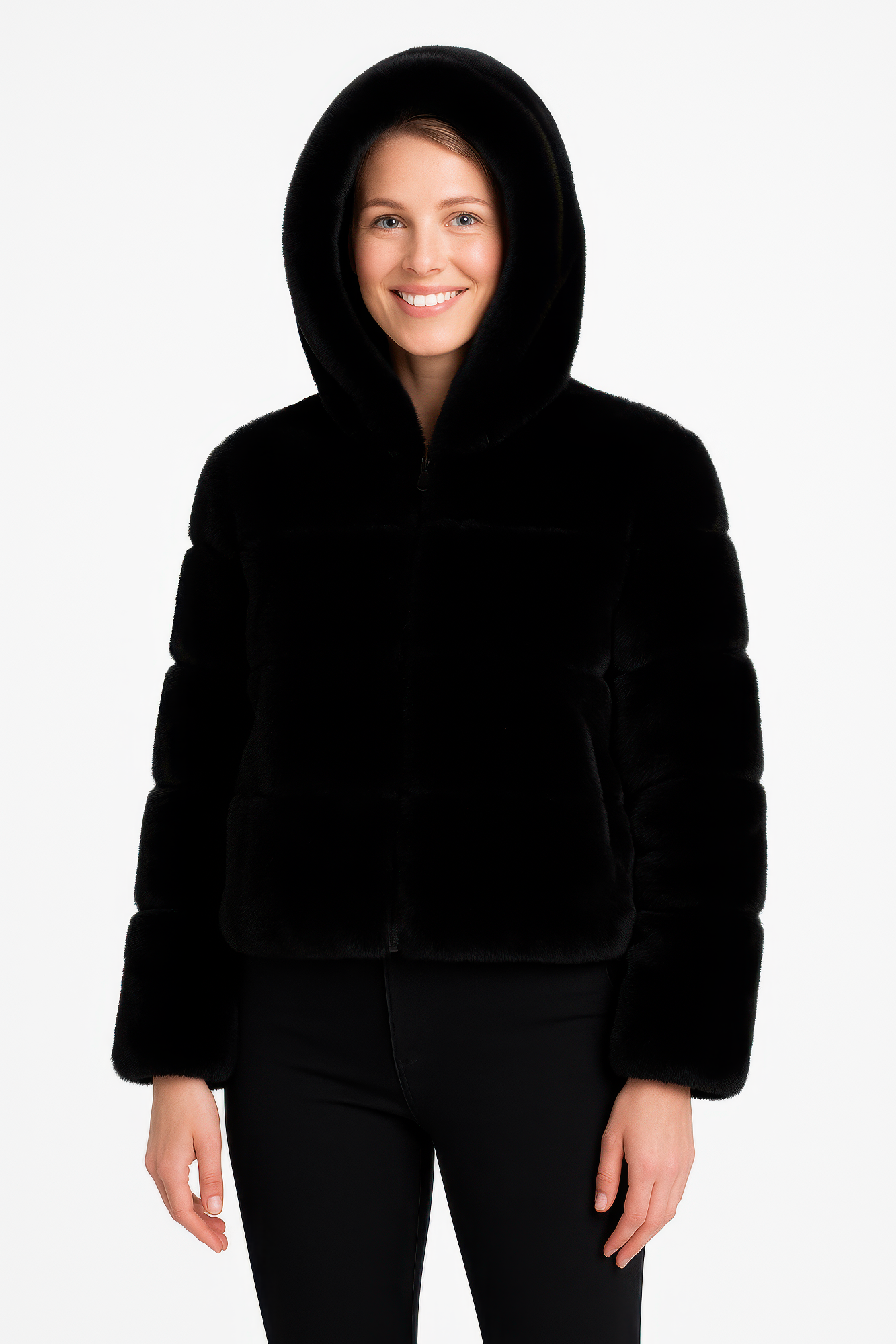 Faux Fur Hooded Jacket See size chart under “more details”