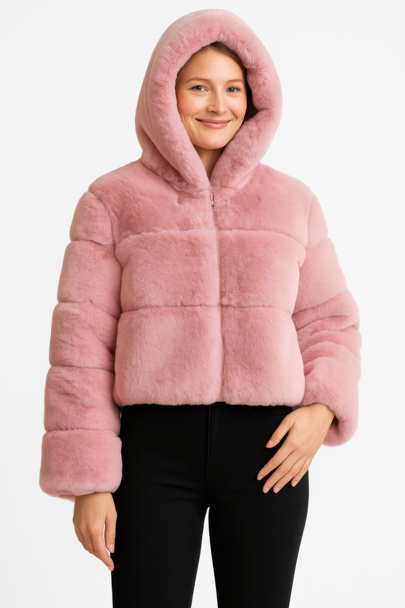 Faux Fur Hooded Jacket See size chart under “more details”