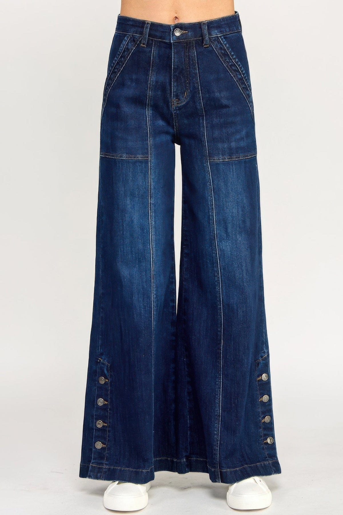 High Rise Wide Leg With Button Slit