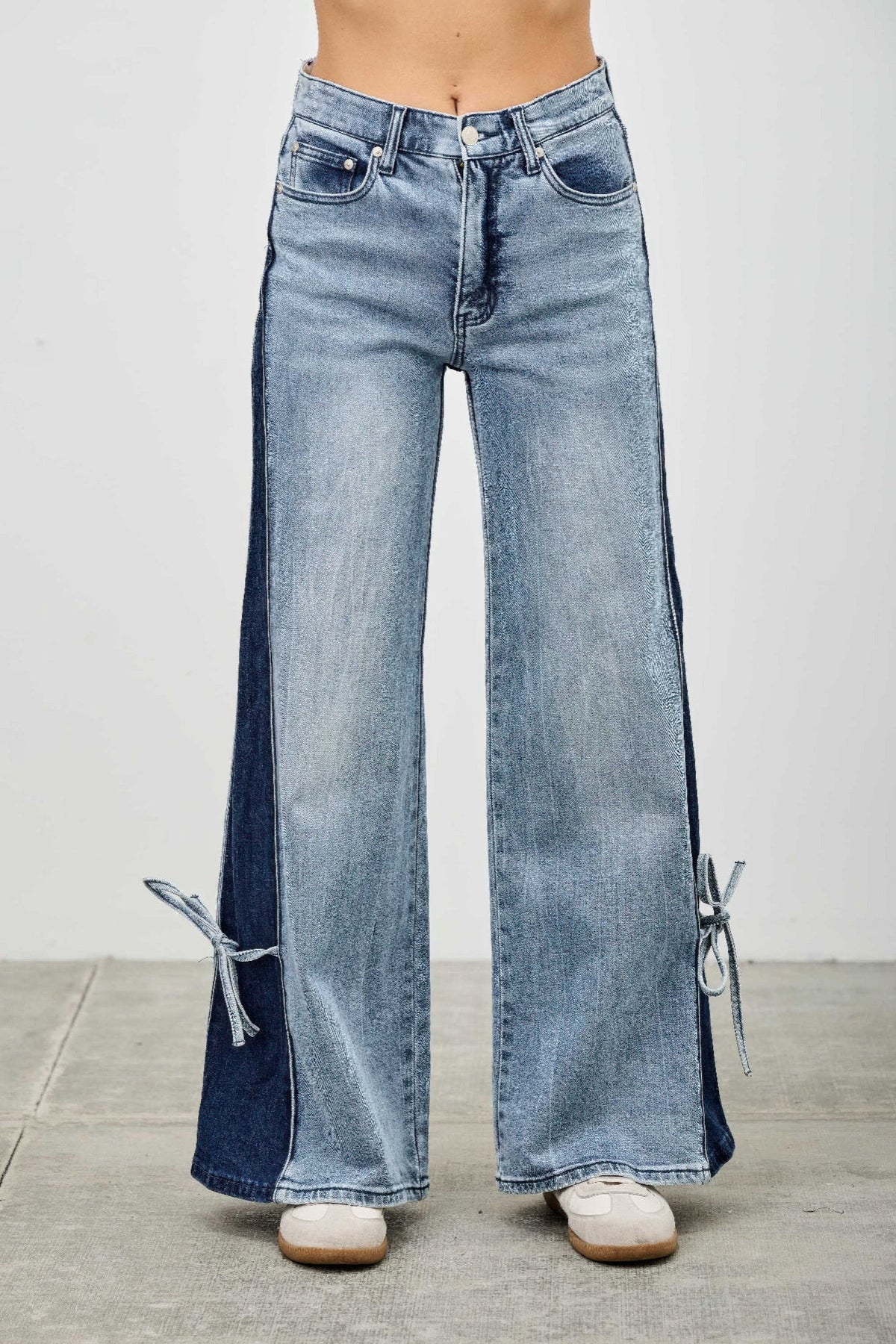 High Rise Contrast Wide Leg With Ribbon Tie