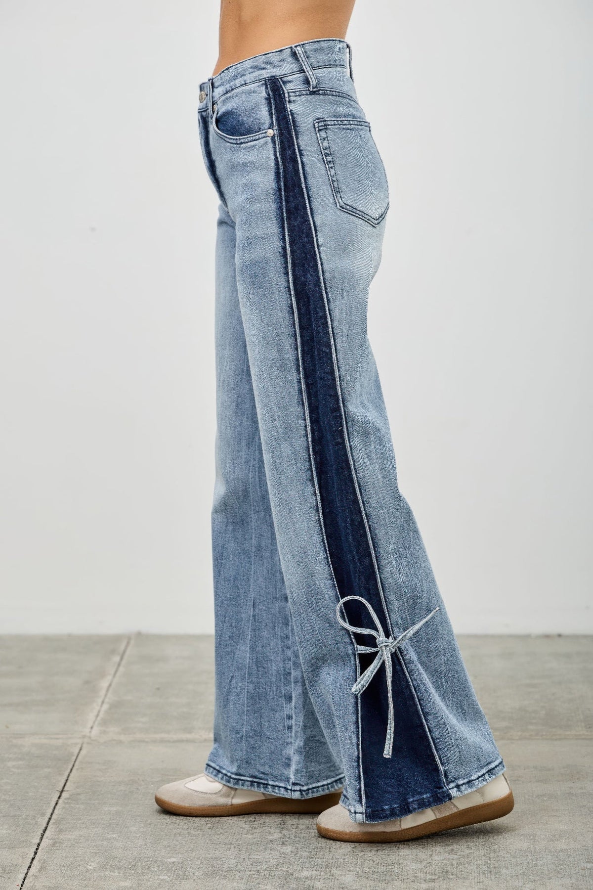 High Rise Contrast Wide Leg With Ribbon Tie