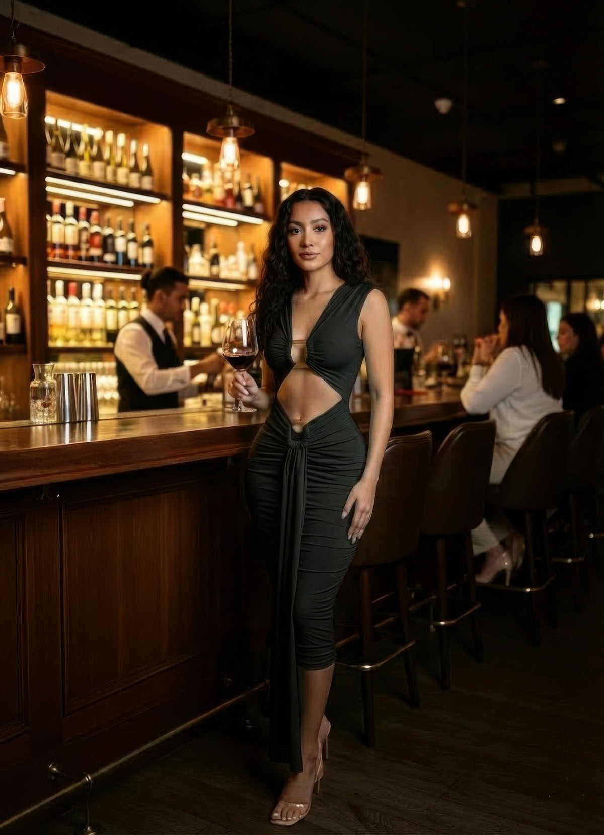 Cutout Halter Bodycon Midi Dress
