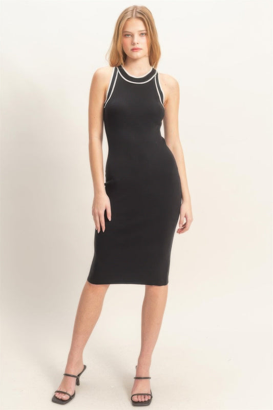 Ribbed Sleeveless Dress in Black