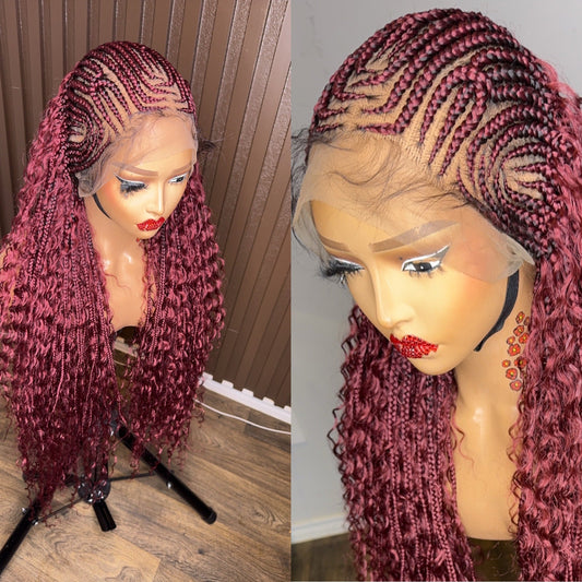 Peluca de trenzas estilo cornrows en color borgoña, marrón y color 27