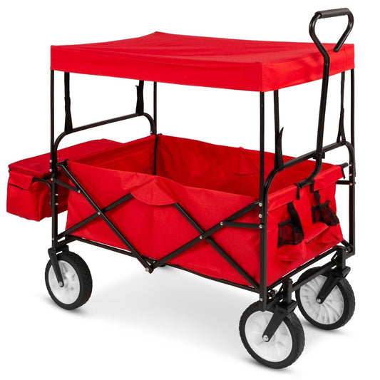 Carro Plegable Multiusos para Interiores y Exteriores con Toldo - Rojo