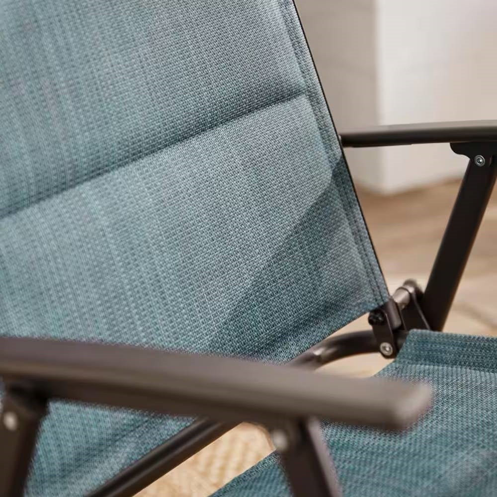 Juego de 2 - Silla de comedor plegable para patio con asiento acolchado de tela vaquera azul