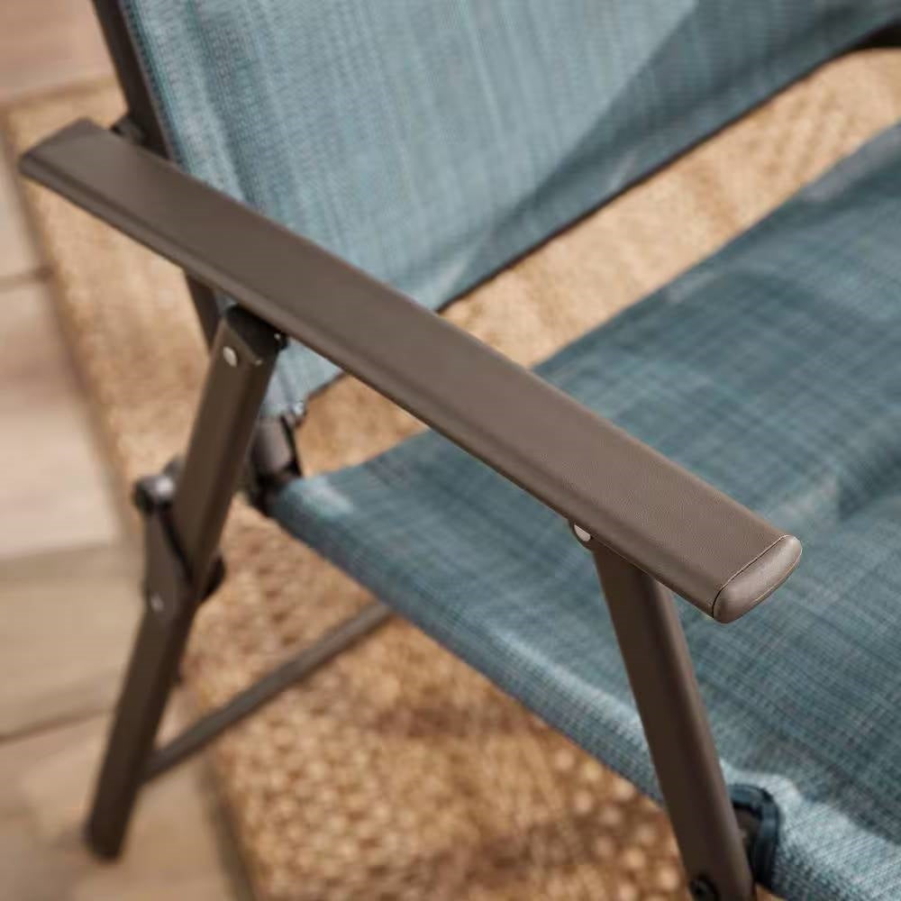 Juego de 2 - Silla de comedor plegable para patio con asiento acolchado de tela vaquera azul