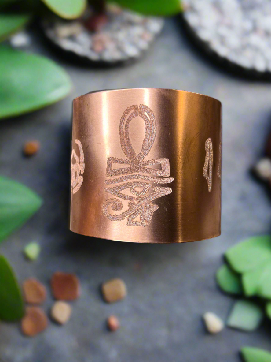 Thick Pure Copper Tattooed Copper Arm Cuff