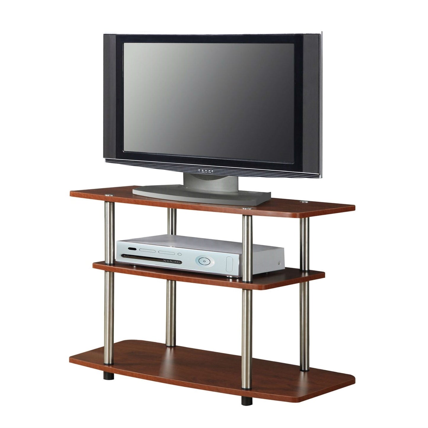 Mueble para TV moderno de madera y metal con acabado en marrón cereza