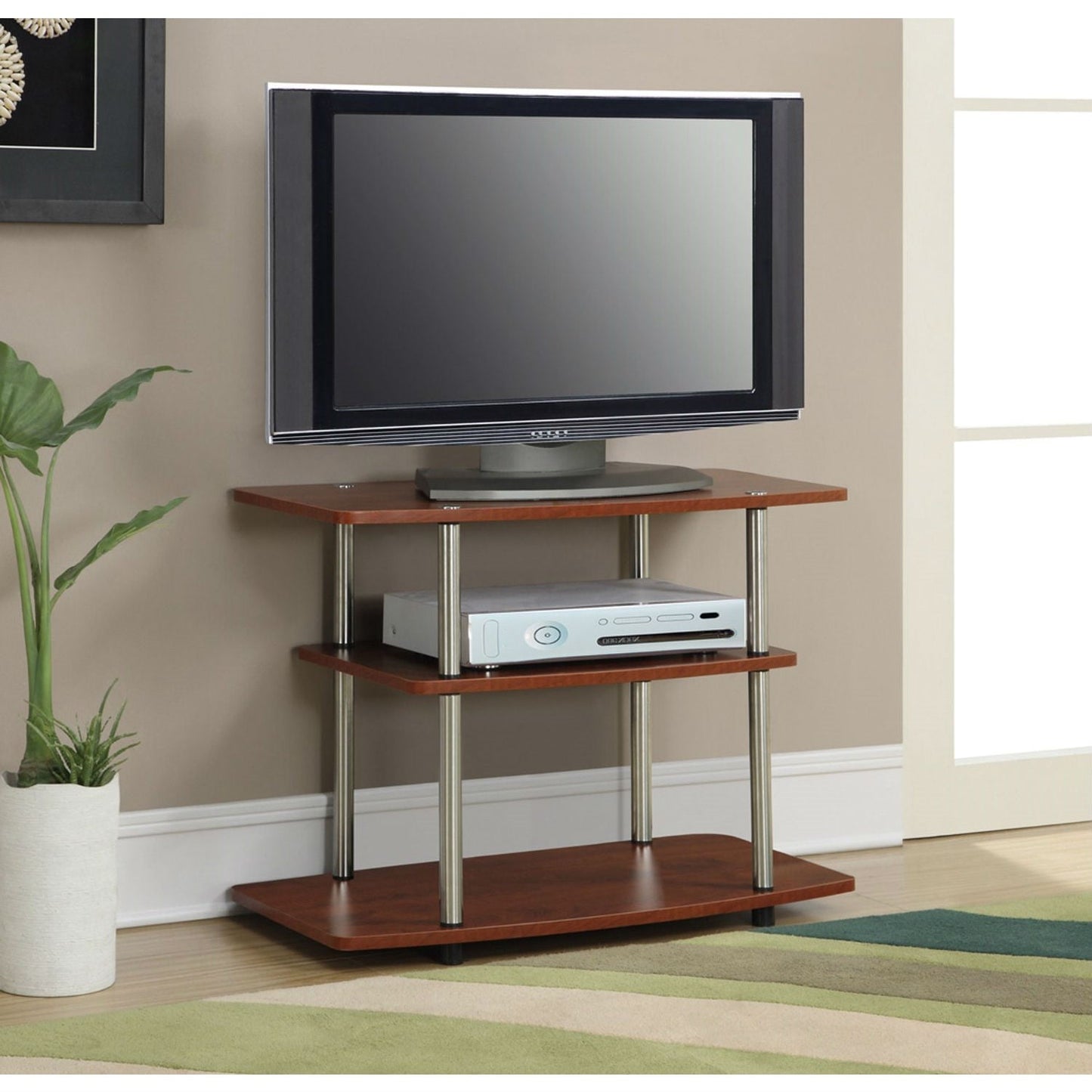 Mueble para TV moderno de madera y metal con acabado en marrón cereza