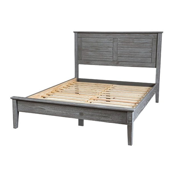 Cama de plataforma contemporánea de pino macizo gris tamaño Queen