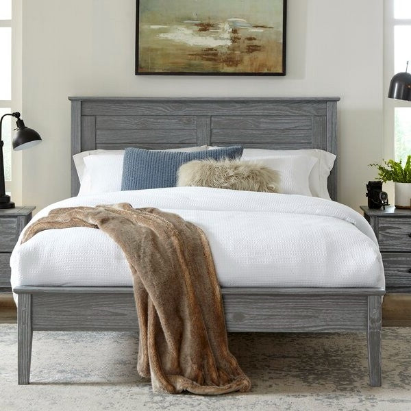 Cama de plataforma contemporánea de pino macizo gris tamaño Queen