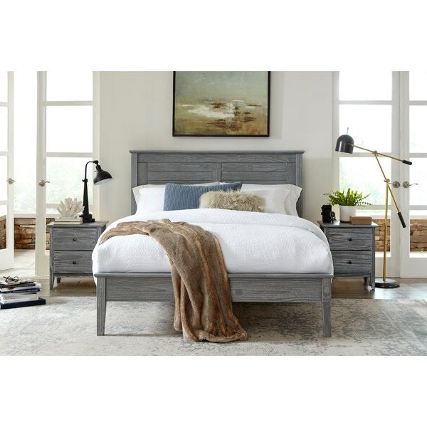 Cama de plataforma contemporánea de pino macizo gris tamaño Queen