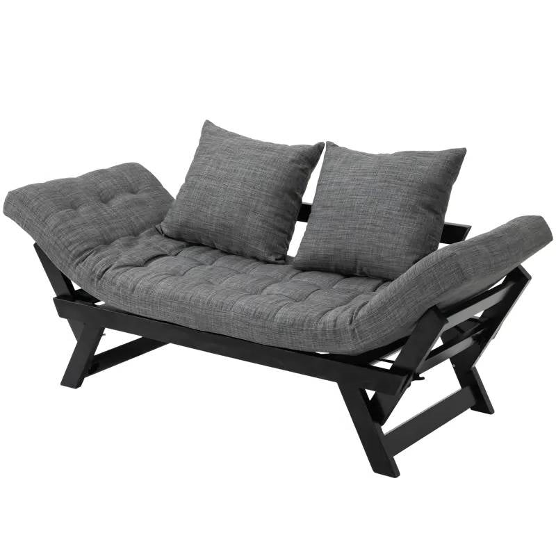 Sofá chaise longue convertible 3 en 1 de carbón/negro con 2 almohadas grandes