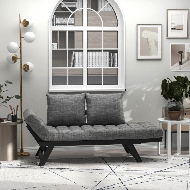 Sofá chaise longue convertible 3 en 1 de carbón/negro con 2 almohadas grandes