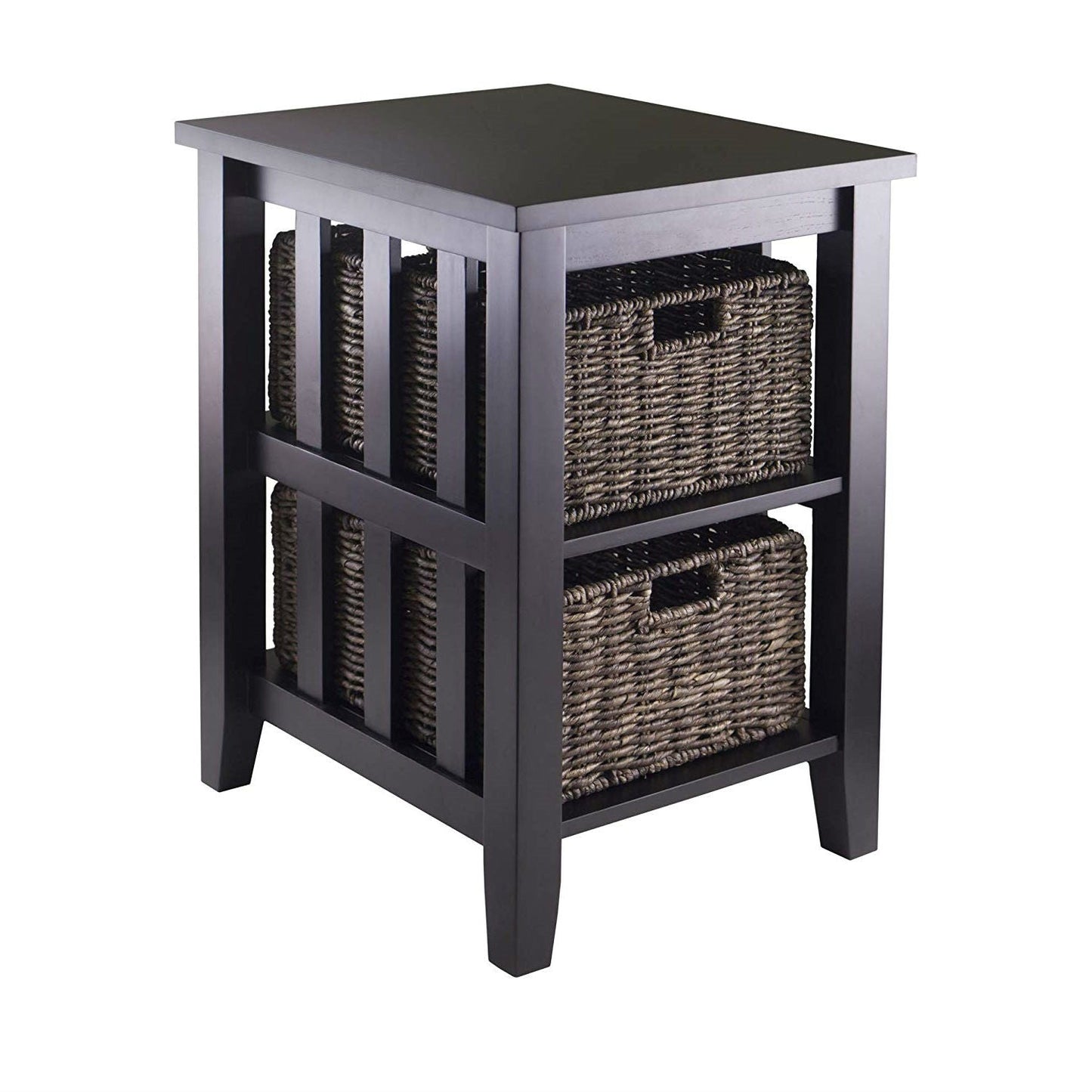 Mesa auxiliar con estantes de 3 niveles para libros Espresso con 2 cestas pequeñas de almacenamiento
