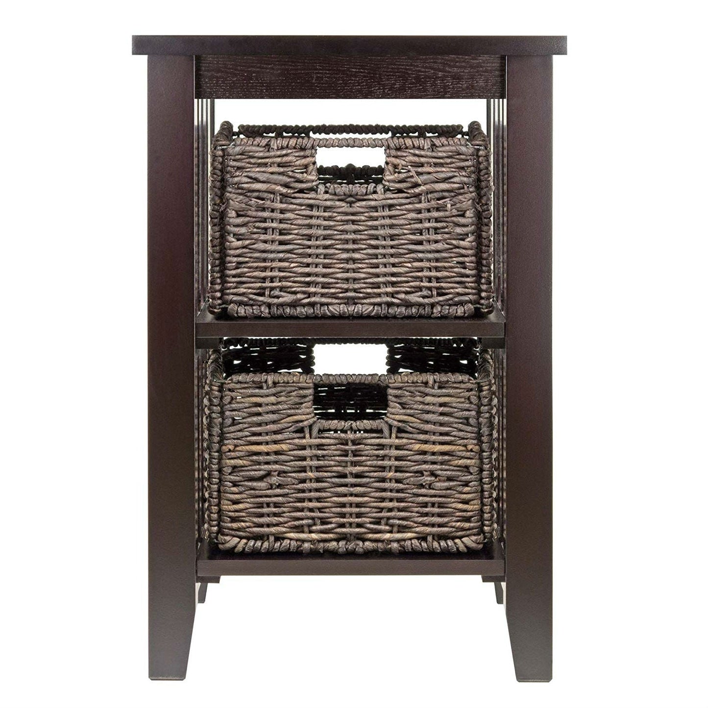 Mesa auxiliar con estantes de 3 niveles para libros Espresso con 2 cestas pequeñas de almacenamiento