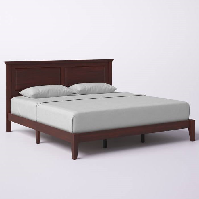 Cama plataforma tradicional de madera maciza de roble King con cabecero en cerezo