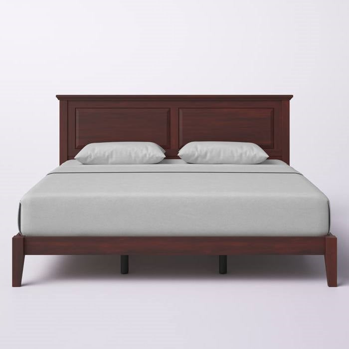 Cama plataforma tradicional de madera maciza de roble King con cabecero en cerezo