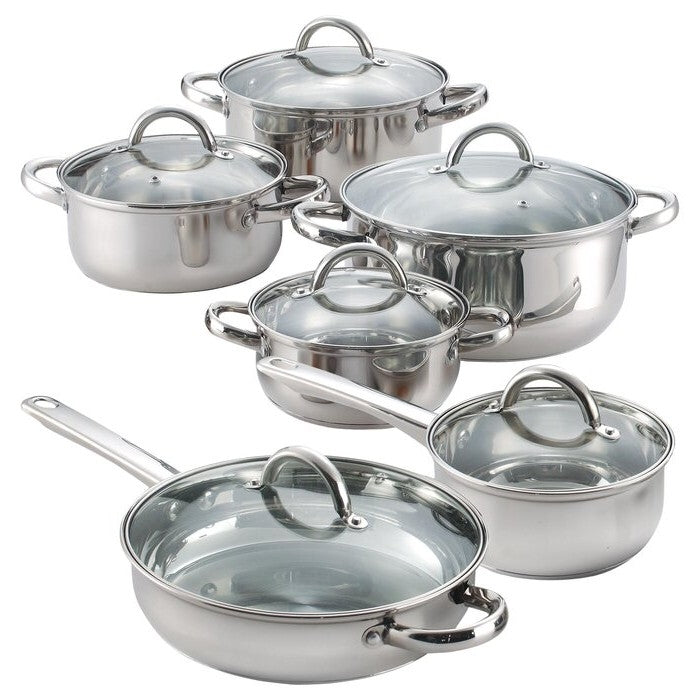 Juego de batería de cocina de acero inoxidable de 12 piezas Cool Touch
