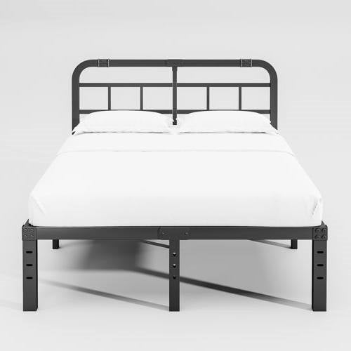 Base de cama de plataforma de metal negro resistente tamaño California King con cabecero