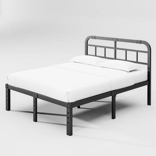 Base de cama de plataforma de metal negro resistente tamaño California King con cabecero