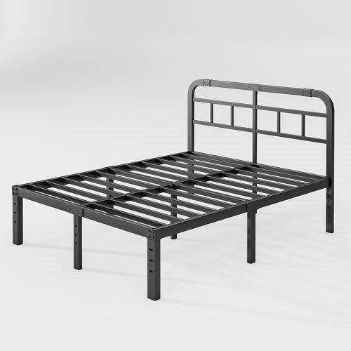 Base de cama de plataforma de metal negro resistente tamaño California King con cabecero