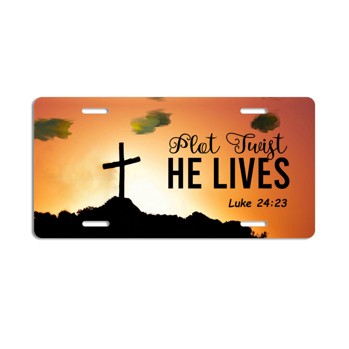 Plot Twist He Lives Faith Based Aluminum Vanity License Plate Auto Accessory